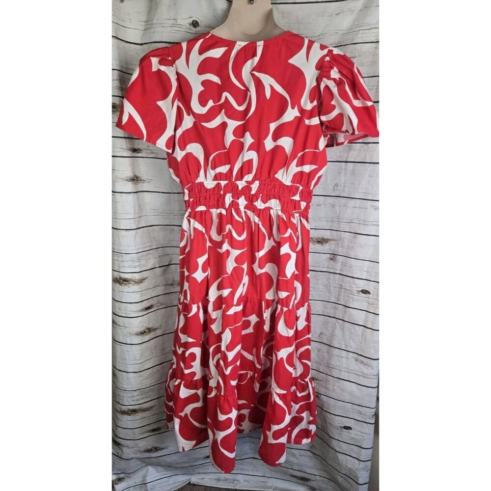 Meadow Rhodes Red Floral Midi Dress 2X Midi Tiered 100% Cotton Womens - Picture 6 of 8